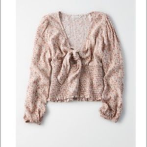 American eagle cropped tie front blouse